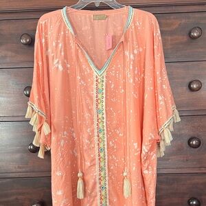 Skemo Coral Tunic with Colorful Embellishments and Tassels